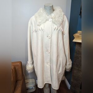 Vintage Novelti Winter White vegan Shearling & Suede Coat plus Size 3X